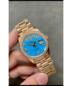 Rolex Day Date Montre en or jaune 18 carats sertie de turquoises 36 mm - Réplique de montre 1:1  