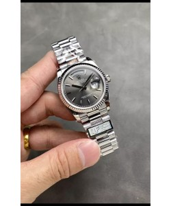 Rolex Day Date Super Clone en acier inoxydable à cadran gris 36MM - Montre réplique 1:1
