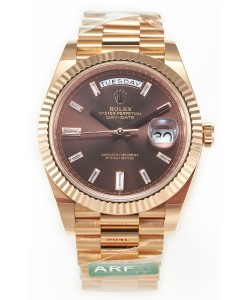 Rolex Day Date 40MM 1:1 Or Rose en Cadran Brun Réplique de Montre 1:1