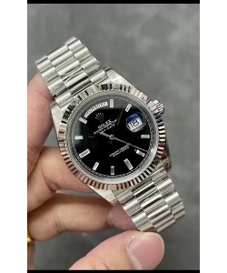 Rolex Day Date Presidential Montre en acier inoxydable à cadran noir 40MM - Qualité miroir 1:1