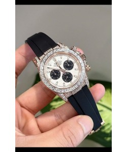 Rolex Daytona Super Clone Or Blanc Boîtier Cadran Météorite Mouvement Cal.4131 Montre Lunette Saphirs Personnalisée