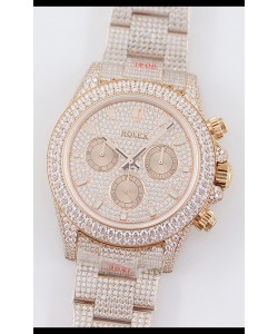 Rolex Cosmograph Daytona Or Rose ICED OUT Mouvement Cal.4130 - Montre Acier 904L