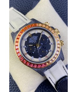 Rolex Daytona DiW Edition Carbone Lunette Arc-en-ciel - Boîtier Carbone forgé Bracelet Beige Réplique 1:1 