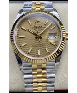 Rolex Datejust Mouvement Cal.3235 Réplique miroir 1:1 Acier 904L 36MM - Cadran à motifs cannelés or
