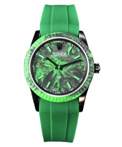Montre Rolex Milgauss DiW avec boîtier en carbone vert - Mouvement automatique ETA2836 sur bracelet vert 