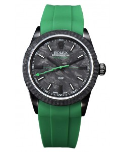 Montre Rolex Milgauss DiW Boîtier carbone noir - Mouvement automatique ETA2836 sur bracelet vert 