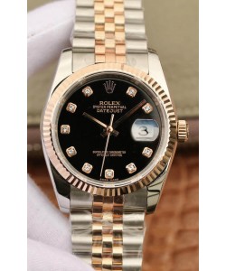 Montre Rolex Datejust 36MM Mouvement ETA-3135 Réplique Suisse en 904L cadran noir bicolore