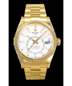 Rolex Sky-Dweller REF# 336235 Montre à cadran blanc en or jaune, boîtier en acier 904L, réplique 1:1