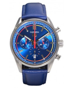 Tag Heuer Carrera Swiss Quartz Movement Réplique Montre cadran bleu - Bracelet cuir bleu