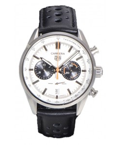 Tag Heuer Carrera Chronograph 43 Swiss Quartz Réplique Montre Cadran Blanc Bracelet Cuir