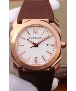 Montre Bvlgari Octo Roma Edition 1:1 Réplique miroir en or rose - cadran blanc 