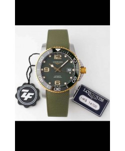 Montre Longines HydroConquest 1:1 Réplique Suisse avec cadran gris et bracelet en caoutchouc rebord jaune