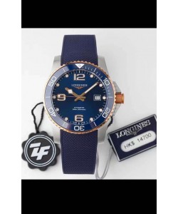 Montre Longines HydroConquest 1:1 Réplique Suisse avec cadran bleu, bracelet en caoutchouc et lunette en or rose