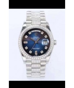 Montre Rolex Day Date Presidential 904L Acier 36MM - Cadran Bleu 1:1 Qualité Miroir 