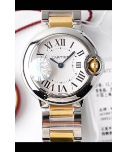 Ballon De Cartier Quartz Suisse 1:1 Miroir 28MM en Boîtier 2 Tones Cadran Blanc 