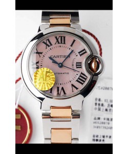 Ballon De Cartier Suisse Automatique 1:1 Qualité Miroir 33MM en Boîtier Or Rose 2 Tons Cadran Rose 