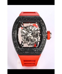Réplique de Montre Richard Mille RM055 Boîtier Carbone Noir Miroir 1:1 avec bracelet rouge