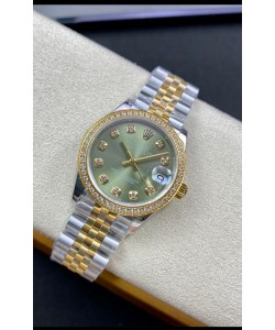 Rolex Datejust 31MM Réplique Suisse en acier 904L cadran jaune vert bicolore Réplique Miroir 1:1