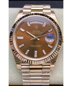 Réplique de montre Rolex Day Date 40MM 228235 Or Rose - Cadran marron Miroir 1:1