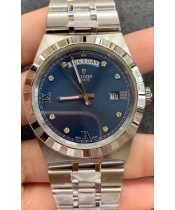 Montre Tudor Royal Edition - Réplique 1:1 avec boîtier acier - Cadran bleu diamants 