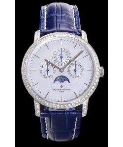 Vacheron Constantin Patrimony Quantième Perpétuel Or Blanc Ultra Plat Cadran Bleu Clair Réplique Suisse