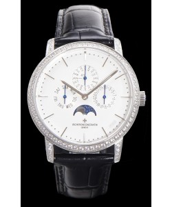 Vacheron Constantin Patrimony Quantième Perpétuel Or Blanc Ultra Plat Cadran Blanc Réplique Suisse