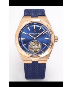 Vacheron Constantin Overseas Tourbillon Or Rose, Cadran Bleu, Bracelet Caoutchouc Réplique Miroir 1:1