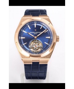 Vacheron Constantin Overseas Tourbillon Or Rose Cadran Bleu Bracelet Cuir Réplique Miroir 1:1