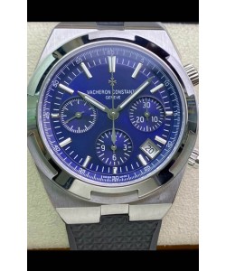 Vacheron Constantin Overseas Chronograph 904L acier cadran bleu Réplique Suisse - Bracelet caoutchouc