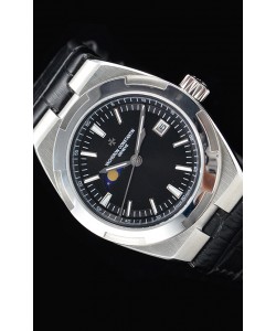 Vacheron Constantin Overseas Phase Lune montre suisse en acier inoxydable en cadran noir