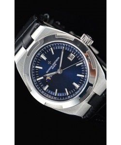 Vacheron Constantin Overseas Phase Lune montre suisse en acier inoxydable en cadran bleu