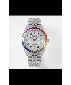 Montre Rolex Datejust Full ICED Out Chiffres Arabes Boîtier 41MM - Mouvement 3135 Acier inoxydable