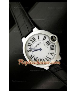 Femmes Ballon De Cartier Montre Réplique avec Bracelet Noir en Cuir - 28MM