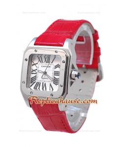 Cartier Santos 100 Femme Montre De Replique en Rouges Sangle