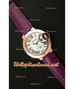 Ballon De Cartier Montre Femmes en Or Rose avec Bracelet Noir en Cuir