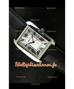 Cartier Tank Reproduction Montre Pour Femmes avec Boitier en Acier/Bracelet Noir