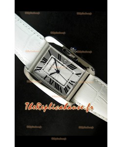 Cartier Tank Reproduction Montre Pour Femmes avec Boitier en Acier/Bracelet Blanc