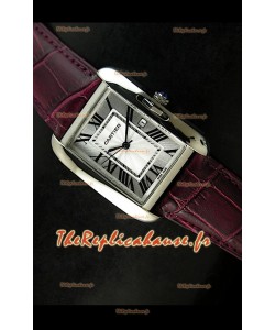 Cartier Tank Reproduction Montre Pour Femmes avec Boitier en Acier/Bracelet Bordeaux