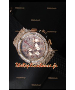 Montre Hublot Big Bang en or rose avec mouvement à quartz sur bracelet noir