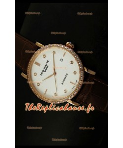 Réplique de montre suisse Patek Philippe Calatrava 5298 avec revêtement or rose - Heures en diamants