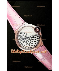 Ballon De Cartier Montre en Or Rose avec Cadran Léopard et Bracelet Rose