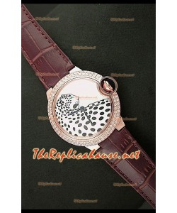 Ballon De Cartier Montre en Or Rose avec Cadran Léopard et Bracelet Marron