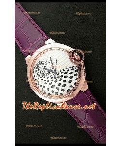 Ballon De Cartier Montre en Or Rose avec Cadran Léopard et Bracelet Violet