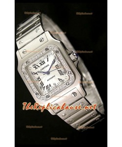 Cartier Santos Montre Femmes Réplique Suisse 29 mm avec Lunette de Diamants