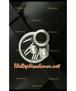 Perles de Cartier Swiss Femmes Montre avec Bracelet Noir en Acier Inoxydable
