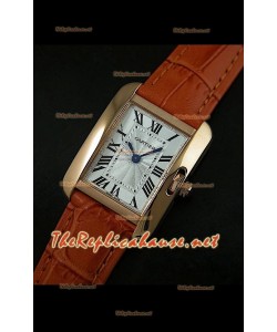 Cartier Tank Francaise Montre Femmes Bracelet Marron Boîtier en Or