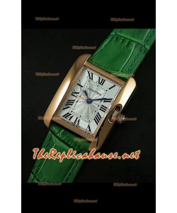 Cartier Tank Francaise Montre Femmes Bracelet Vert Boîtier Or 
