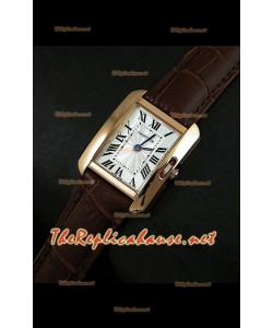 Cartier Tank Francaise Montre Femmes Bracelet Marron Boîtier 