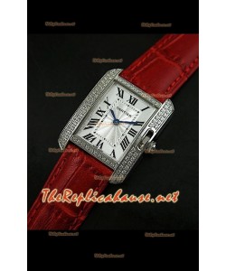 Cartier Tank Francaise Montre Femmes Lunette de Diamants Boîtier d’Acier