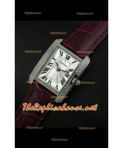 Cartier Tank Francaise Montre Femmes Lunette de Diamants Boîtier d’Acier